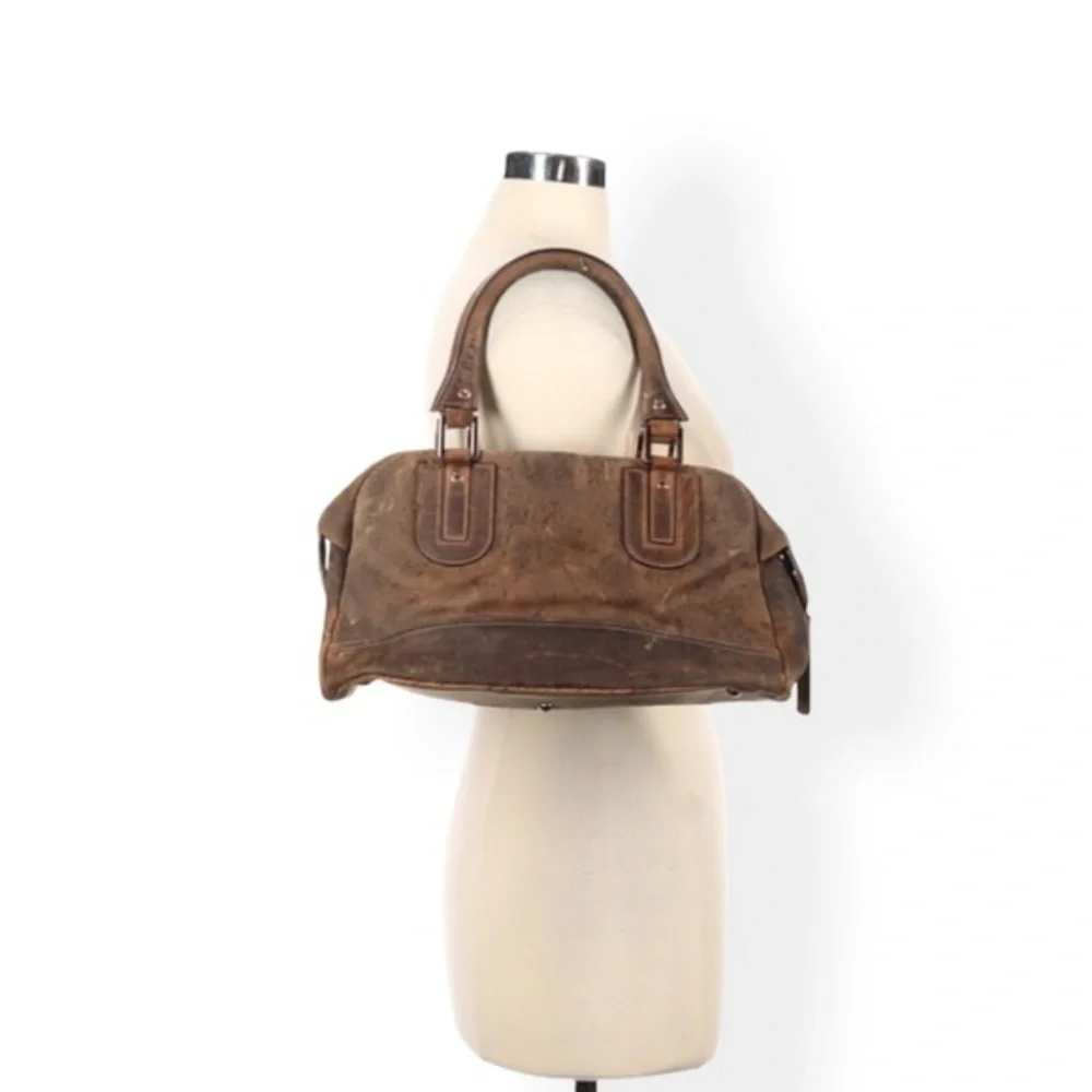 Longchamp Overnight Bag Comos Kuda Medium Distressed Leather Satchel TOBACCO